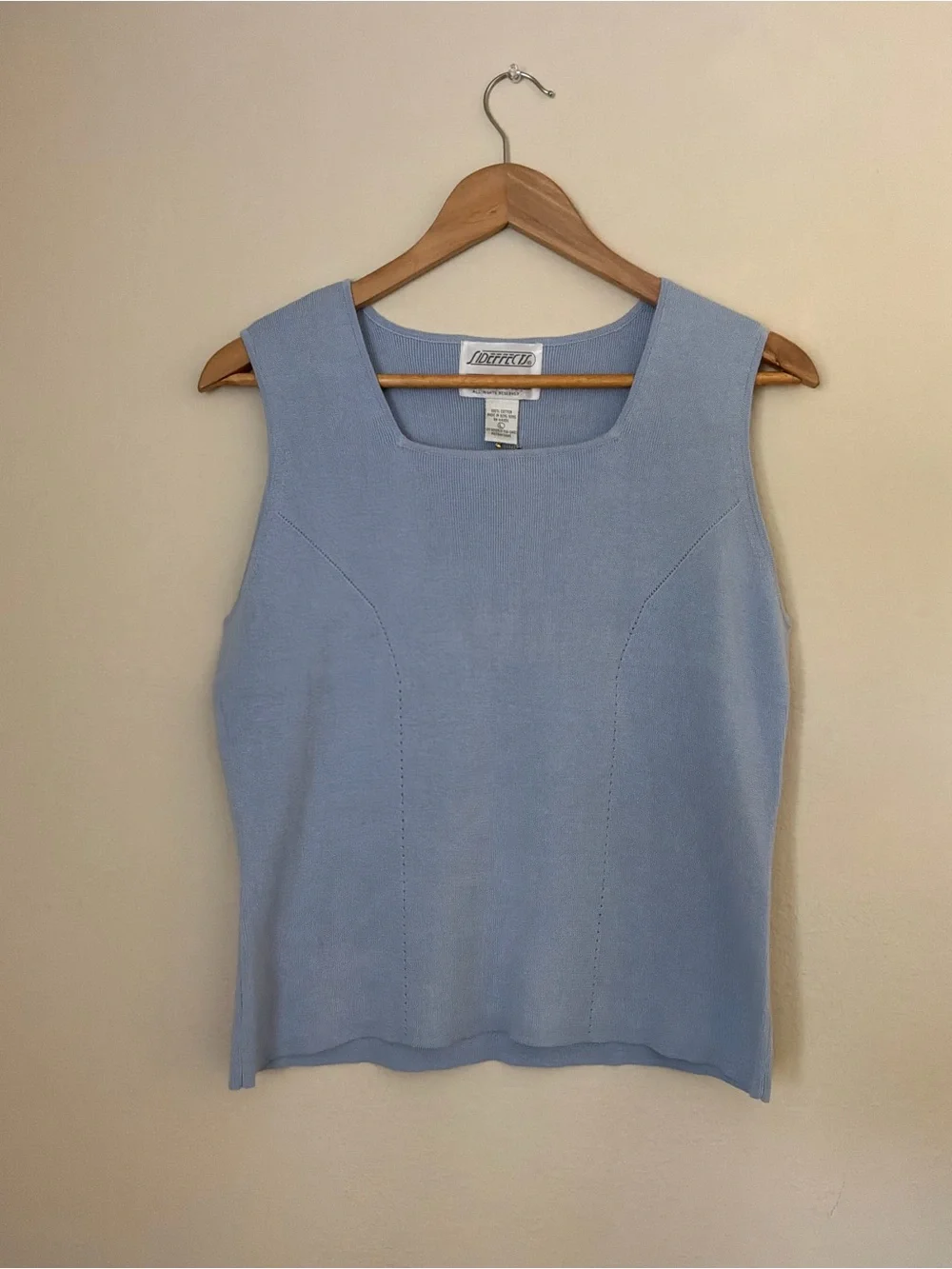Sideffects Sleeveless Square-Neck Knit Tank Top - Light Blue - Picture 3 of 5